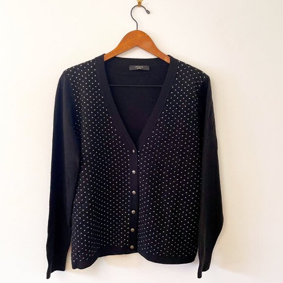 Max Mara Weekend Black Polka Dot Wool/Cashmere Cardigan, Size XL - Picture 1 of 6